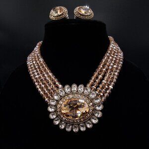 Heidi Daus Multi-Strand Crystal Necklace & Matching Oval Earrings Set